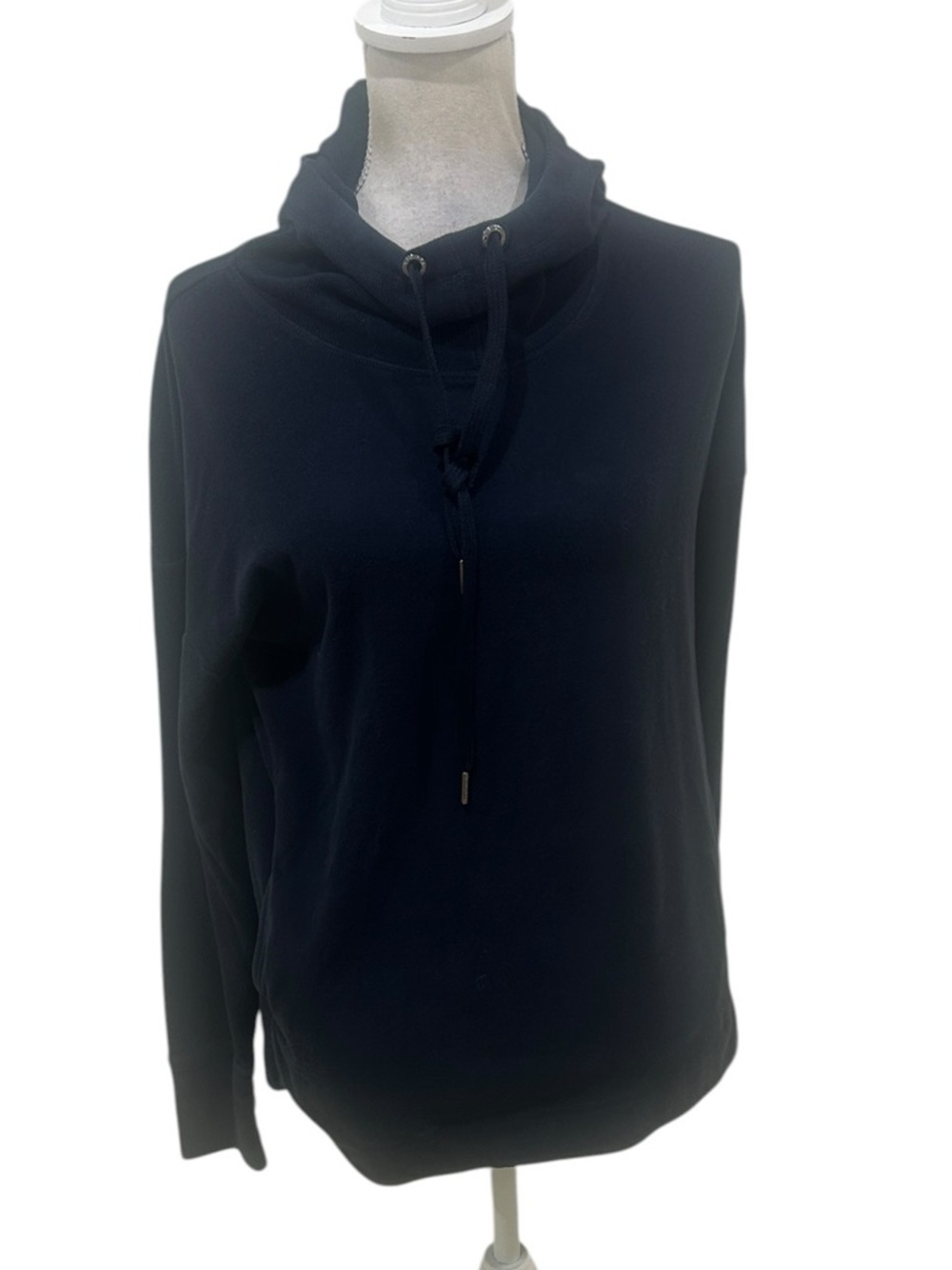 Sweaty Betty London navy Cowl Neck Drawstring hoodie sweatshirt pockets large